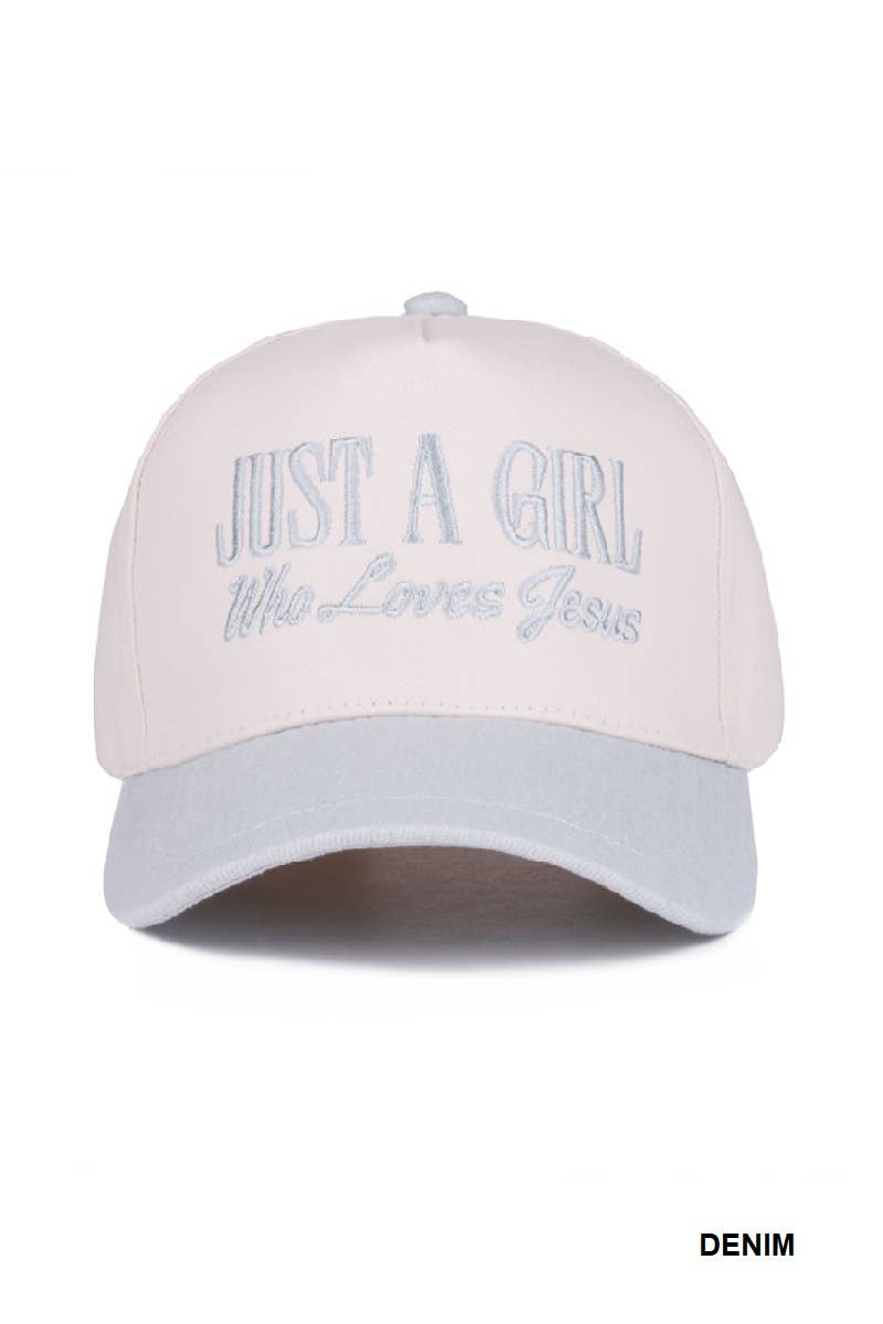 `1014 Just A Girl Who Loves Jesus Two Tone Canvas Cotton Cap SI-28 Zenana Consgt.