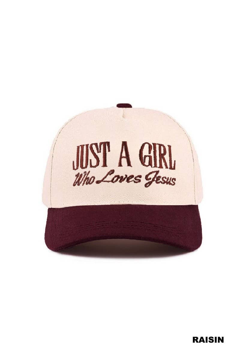 `1014 Just A Girl Who Loves Jesus Two Tone Canvas Cotton Cap SI-28 Zenana Consgt.