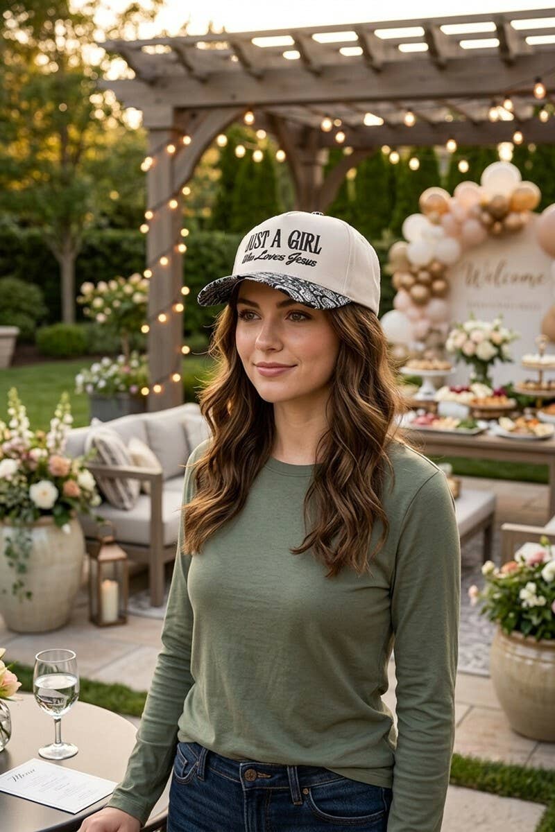 `1014 Just A Girl Who Loves Jesus Two Tone Canvas Cotton Cap SI-28 Zenana Consgt.