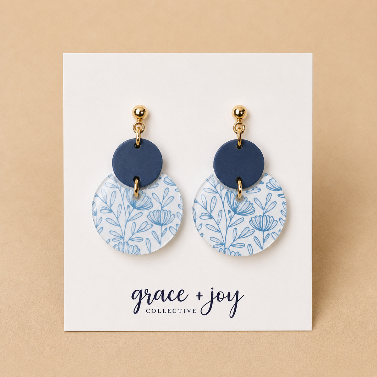 Blue Floral Dangle Earrings, Acrylic Earrings