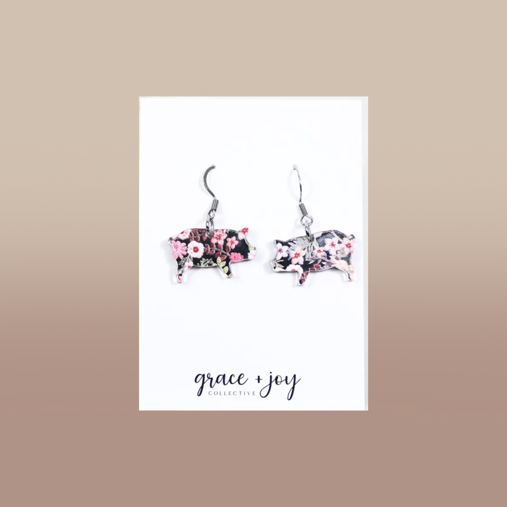 Floral Pig Dangle Earrings, Acrylic Earrings