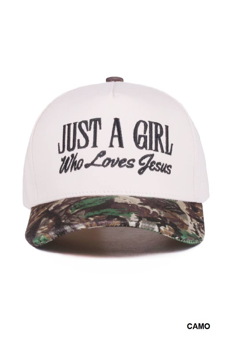 `1014 Just A Girl Who Loves Jesus Two Tone Canvas Cotton Cap SI-28 Zenana Consgt.