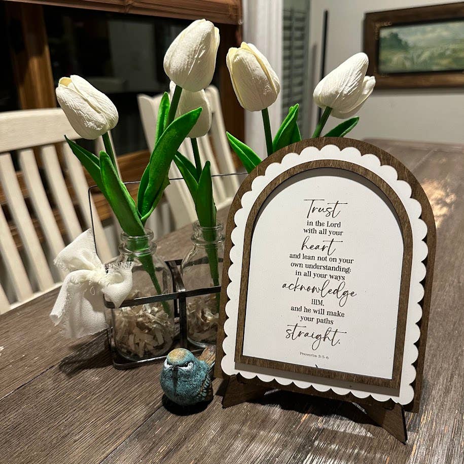 Trust in the Lord | Proverbs 3:5-6 | Scalloped Wood Arch Sign