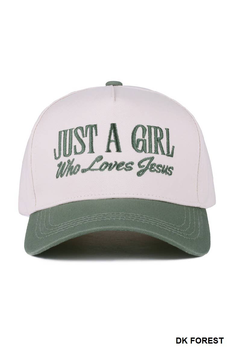 `1014 Just A Girl Who Loves Jesus Two Tone Canvas Cotton Cap SI-28 Zenana Consgt.