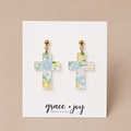 Pastel Floral Cross Dangle Earrings, Easter Acrylic Earring