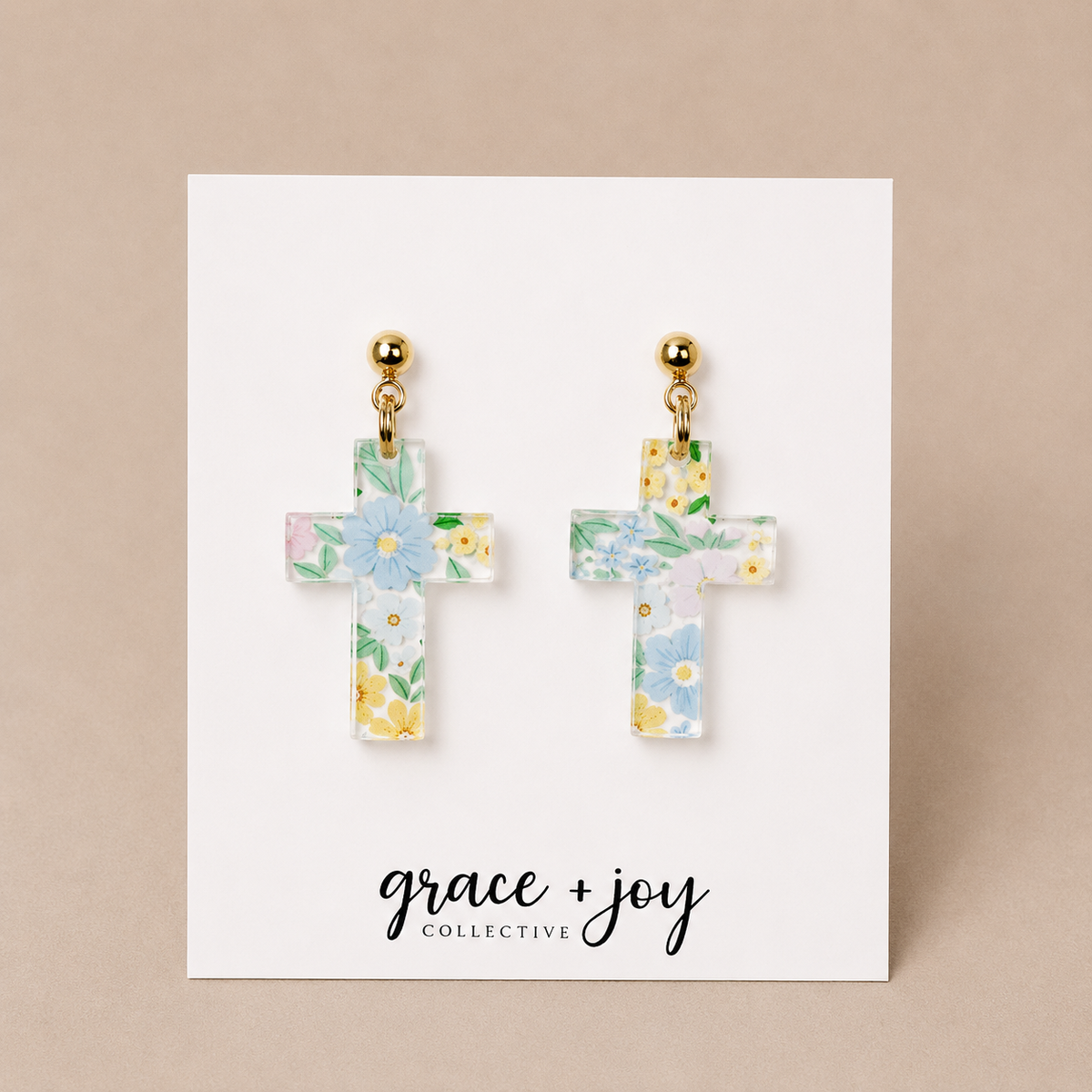 Pastel Floral Cross Dangle Earrings, Easter Acrylic Earring
