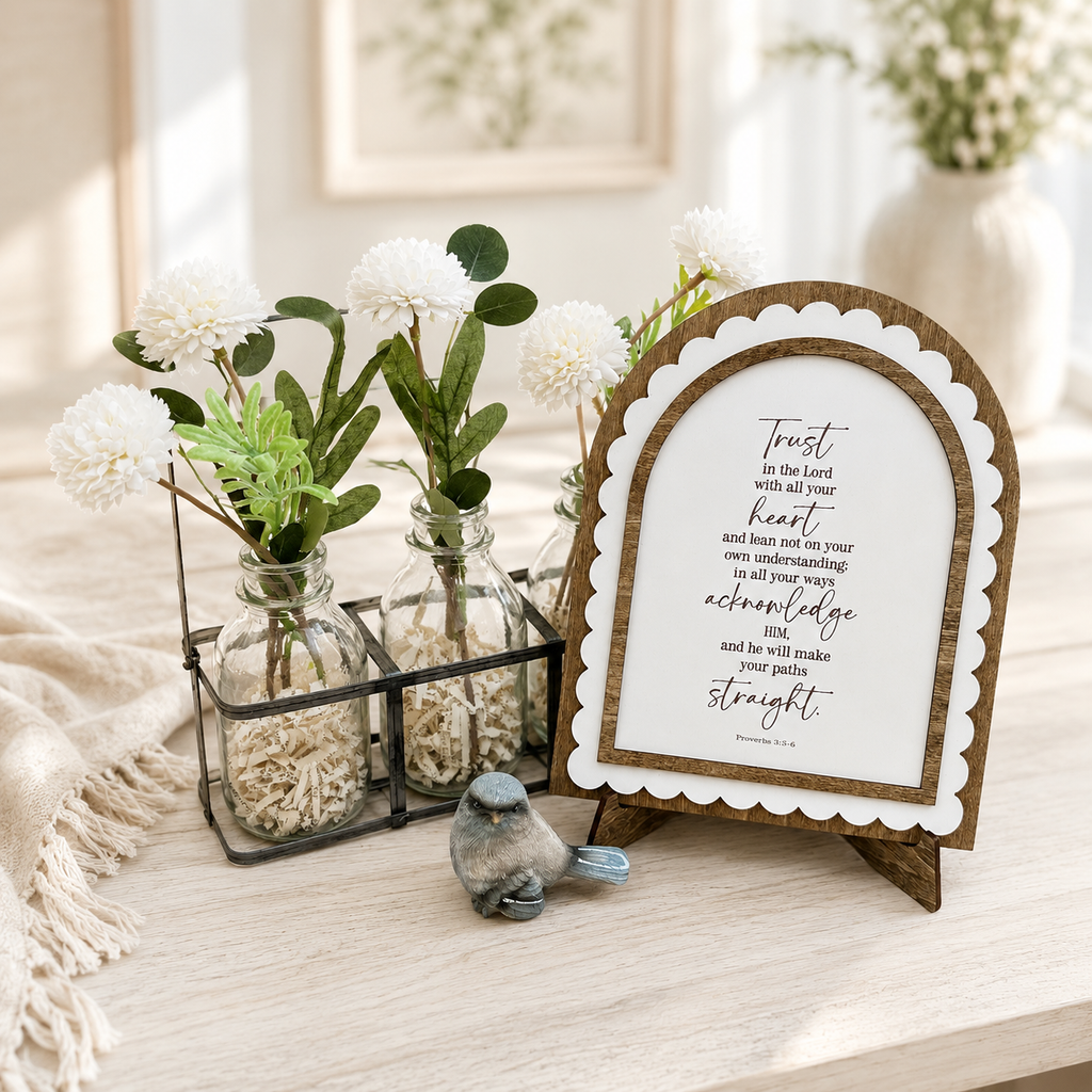 Trust in the Lord | Proverbs 3:5-6 | Scalloped Wood Arch Sign