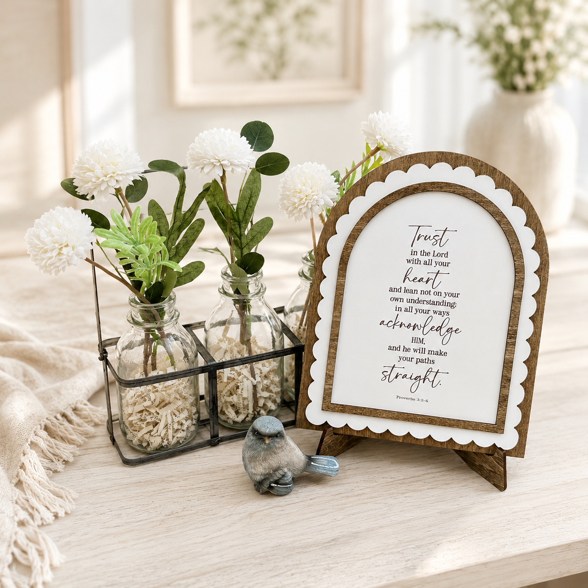 Trust in the Lord | Proverbs 3:5-6 | Scalloped Wood Arch Sign
