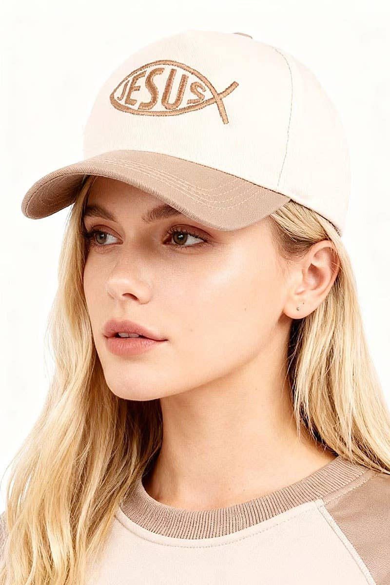 `Jesus Lettering Two Tone Canvas Cotton Cap