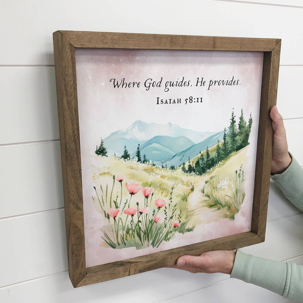 Where God Guides He Provides Pink Flowers - Scripture Art