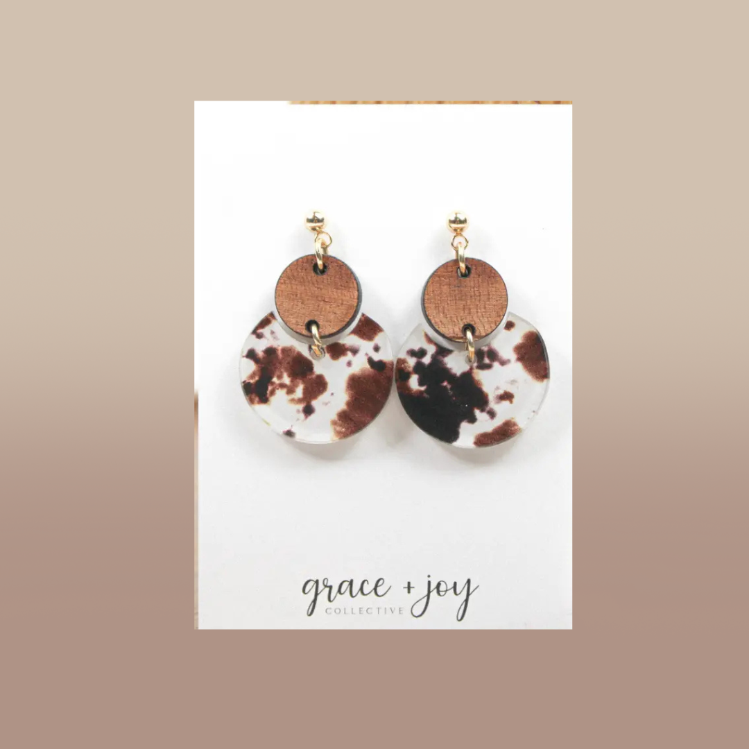 Cow Print Dangle Earrings, Acrylic Earrings