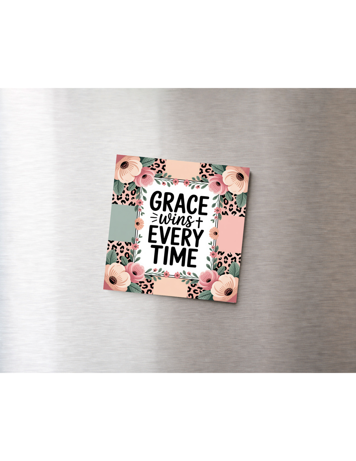 Grace Wins Leopard Floral 2x2 Fridge Magnet