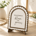 Bloom with Grace | Scalloped Wood Arch Sign