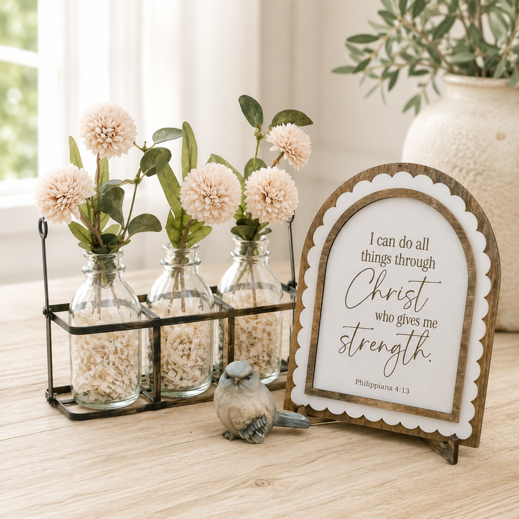 I Can Do All Things Through Christ | Philippians 4:13 | Scalloped Wood Arch Sign