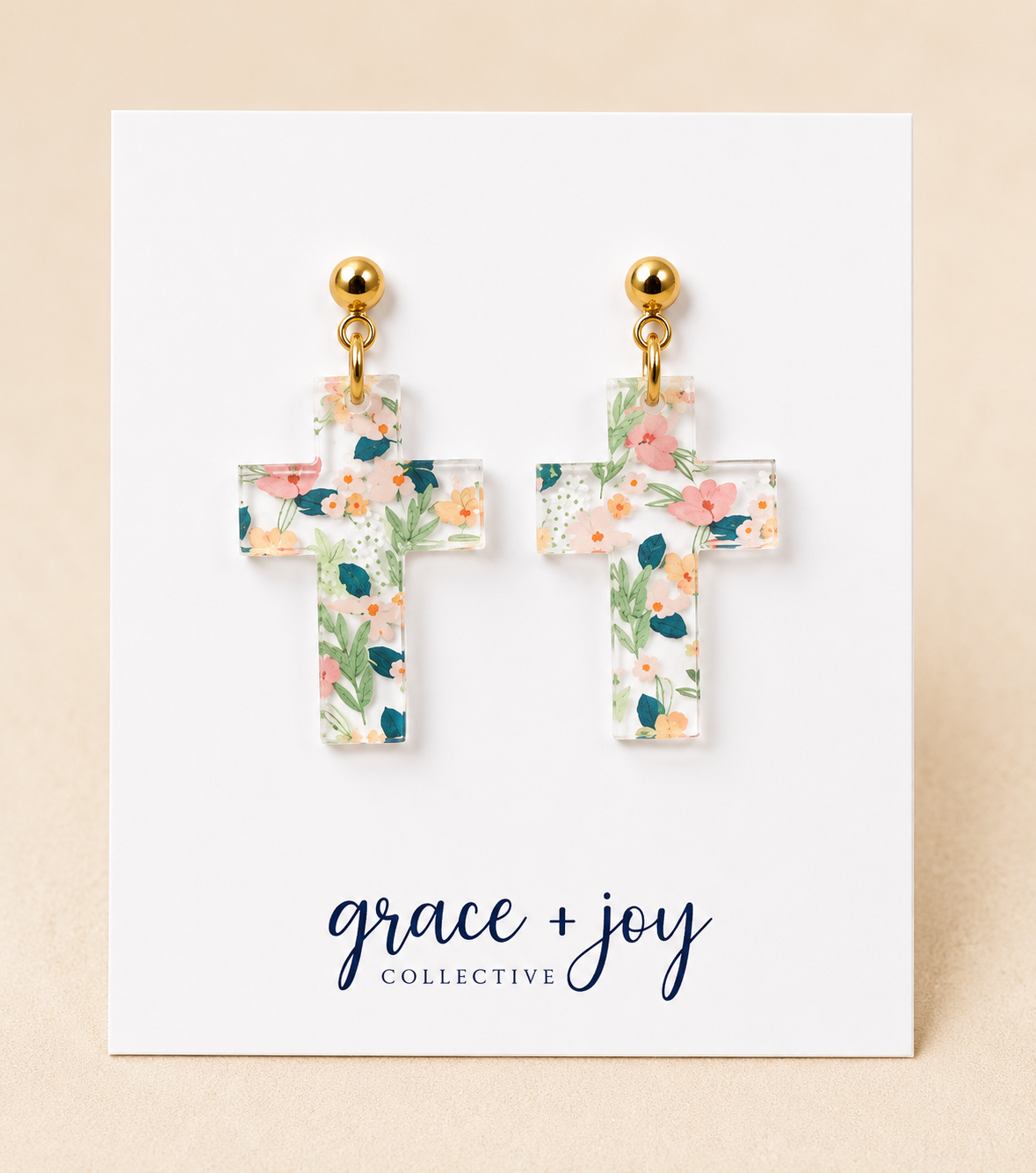 Pastel Floral Cross Dangle Earrings, Acrylic Earrings