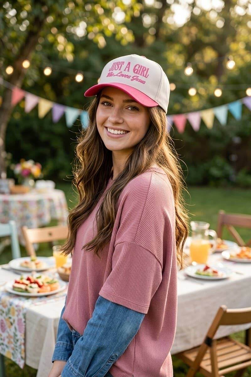 `1014 Just A Girl Who Loves Jesus Two Tone Canvas Cotton Cap SI-28 Zenana Consgt.